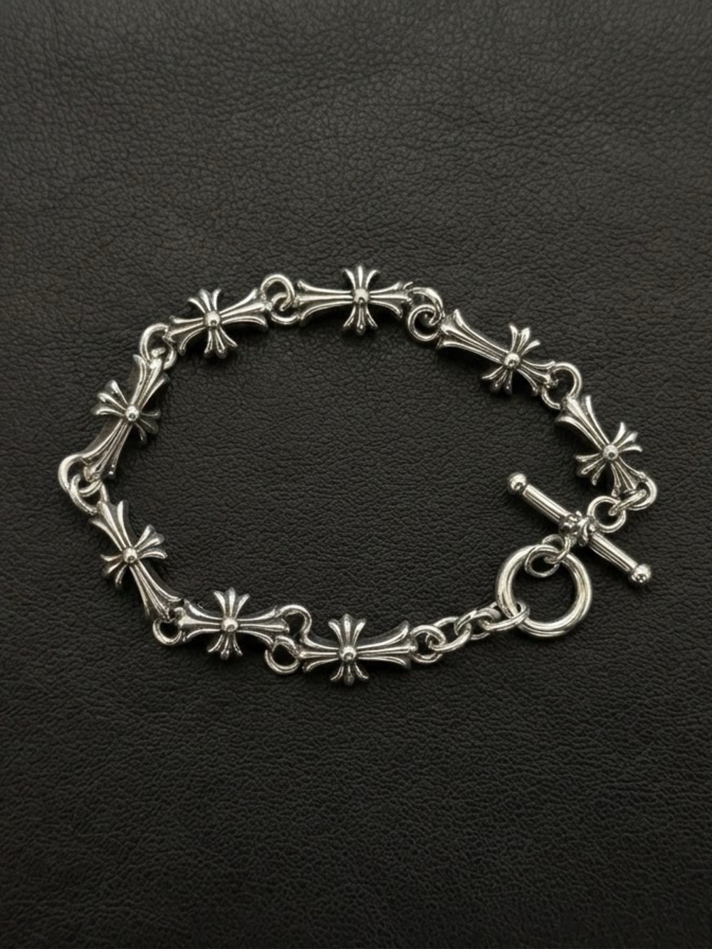 Gothic Cross Link Toggle Chain Bracelet Silver - One Size
